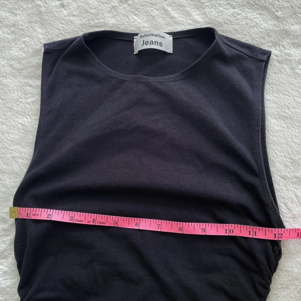 Reformation Jeans Black Ruched Sleeveless Bodycon Mini Dress XS Organic Cotton